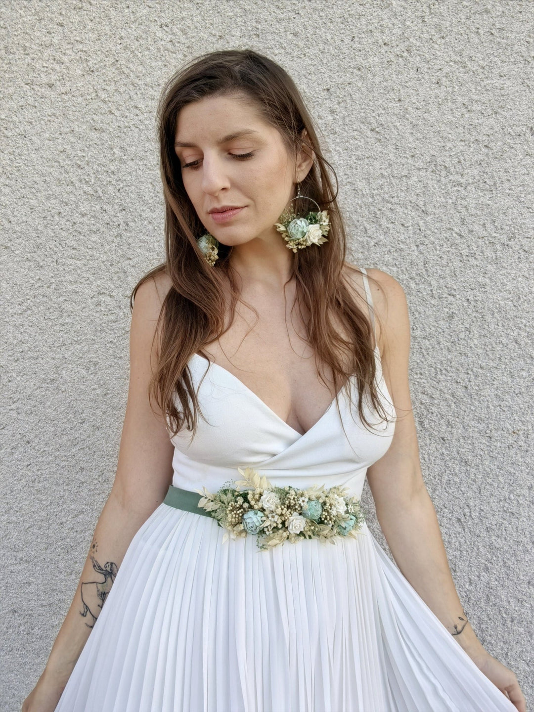 Mint Cream Flower Bridal Set: Rustic Cottagecore Wedding Accessories – handmade floral hair accessory by magaela