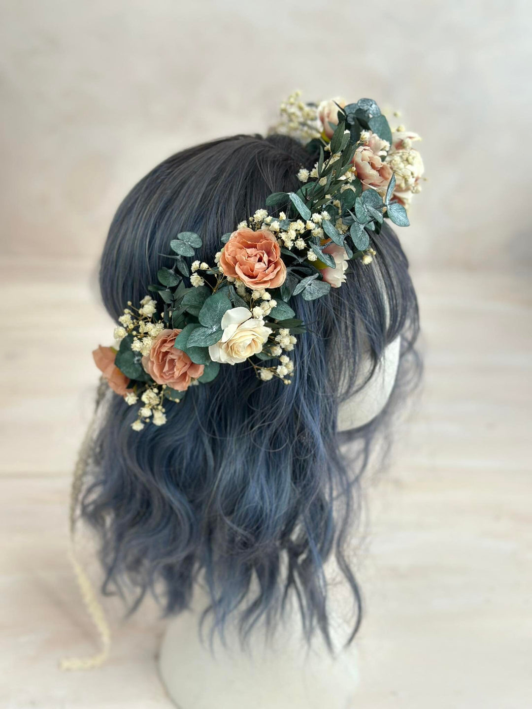 Pastel Eucalyptus Wedding Hair Wreath: Blush Bridal Flower Crown – handmade floral hair accessory by magaela