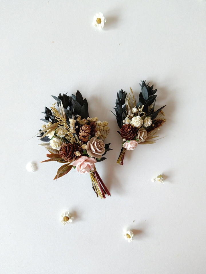 Woodland Wedding Flower Hair Comb Set: Rustic Pine Cone Hair Accessories – handmade floral hair accessory by magaela