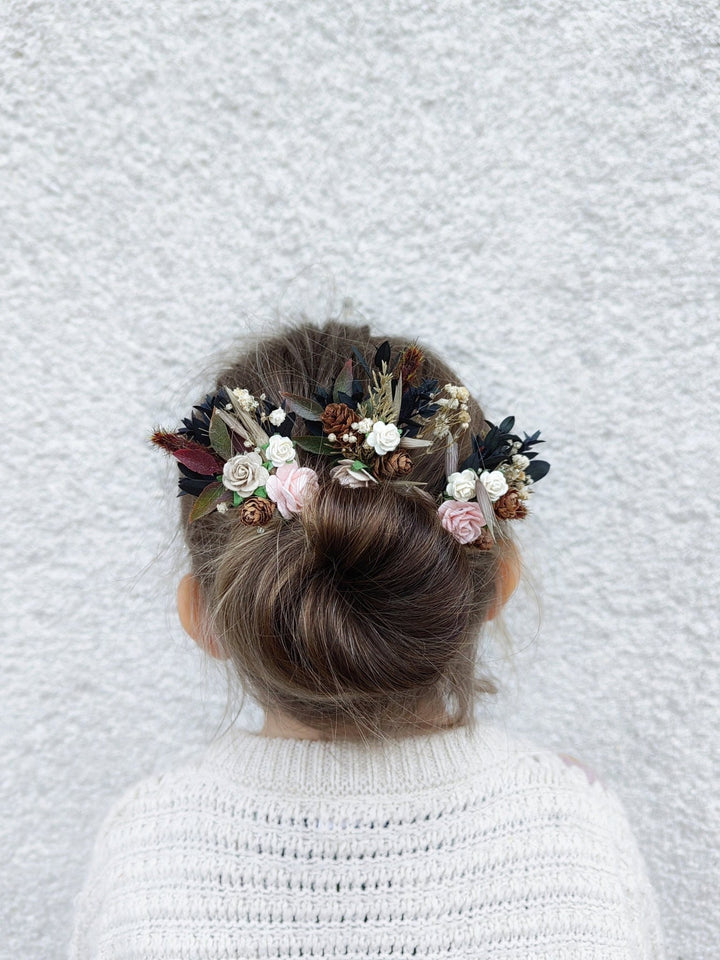 Woodland Wedding Flower Hair Comb Set: Rustic Pine Cone Hair Accessories – handmade floral hair accessory by magaela