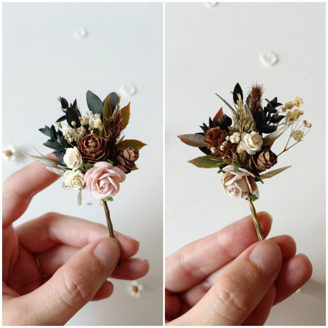 Woodland Wedding Flower Hair Comb Set: Rustic Pine Cone Hair Accessories – handmade floral hair accessory by magaela