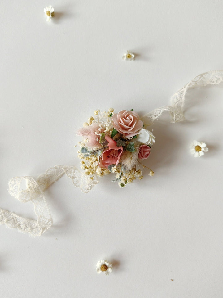 Pale Pink Flower Bracelet: Lace Bridal Accessories – handmade floral hair accessory by magaela