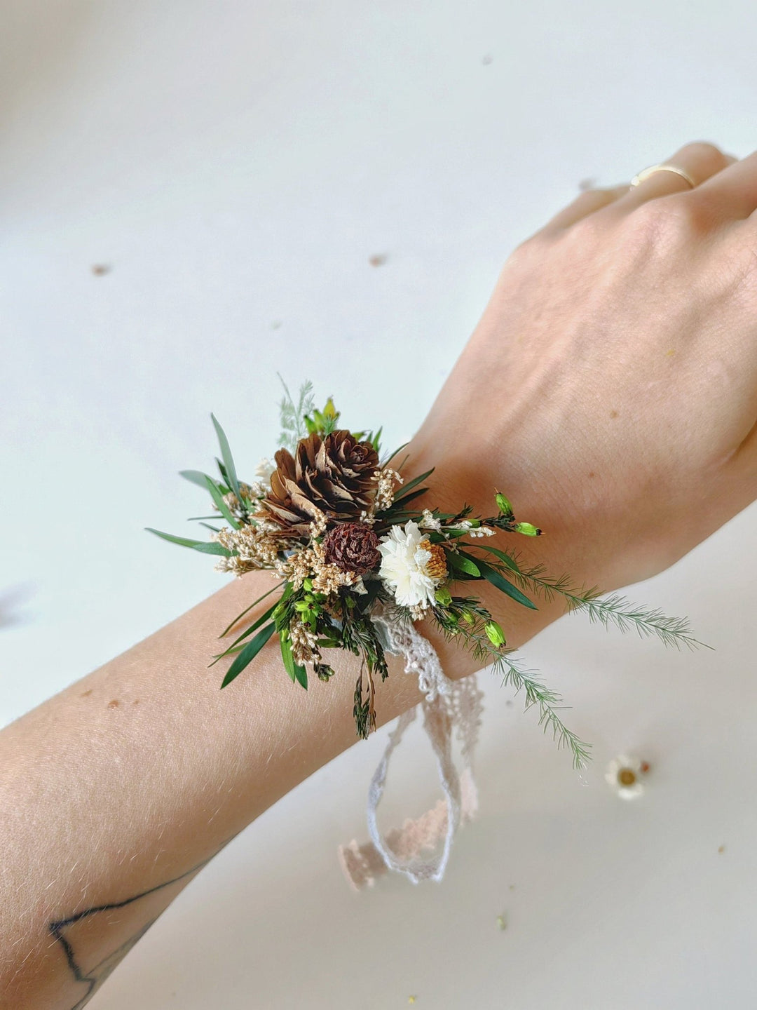 Woodland Wedding Bracelet: Pine Cone Flower Bridal Jewelry – handmade floral hair accessory by magaela