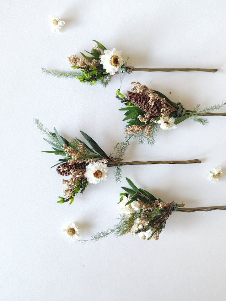 Woodland Flower Hair Pins: Rustic Wedding Bridal Hair Accessories – handmade floral hair accessory by magaela