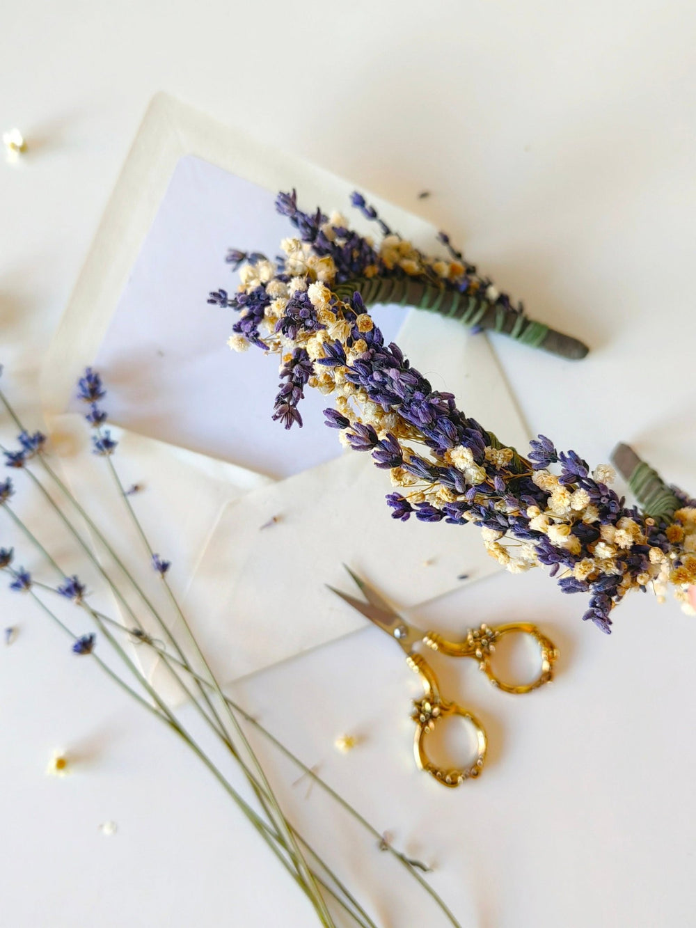 Lavender Bridal Flower Crown: Preserved Baby's Breath Headpiece – handmade floral hair accessory by magaela