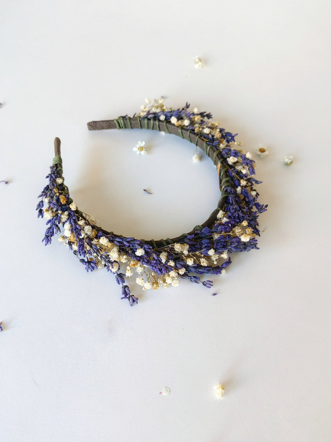 Lavender Bridal Flower Crown: Preserved Baby's Breath Headpiece – handmade floral hair accessory by magaela