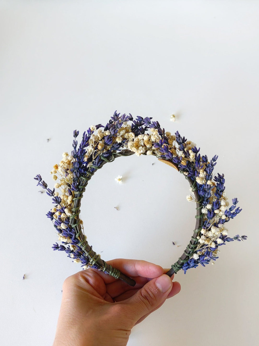 Lavender Bridal Flower Crown: Preserved Baby's Breath Headpiece – handmade floral hair accessory by magaela