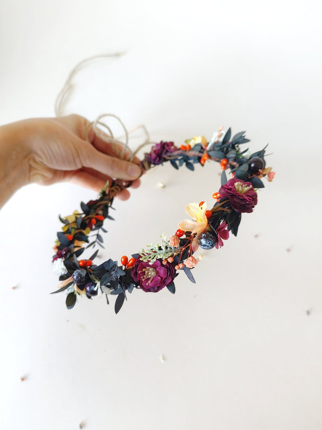 Autumn Flower Hair Wreath: Woodland Wedding Headpiece with Blueberries – handmade floral hair accessory by magaela