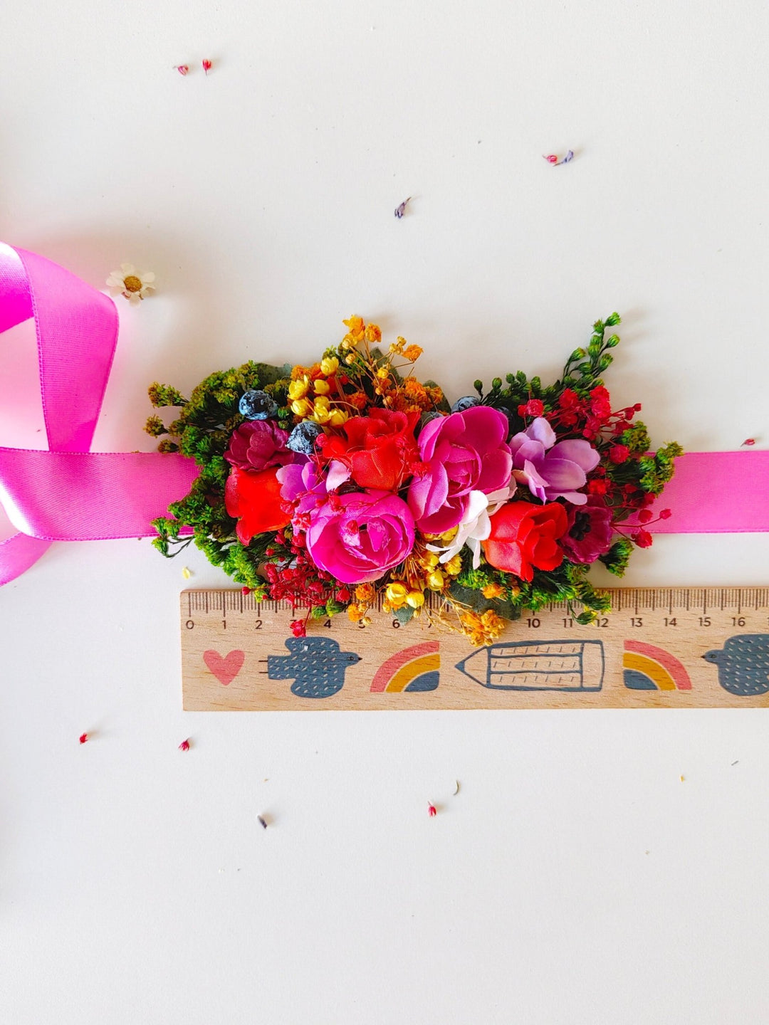 Magenta Floral Bridal Belt: Boho Wedding Flower Sash – handmade floral hair accessory by magaela