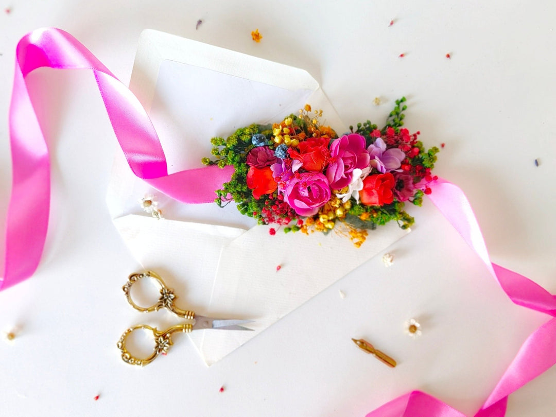 Magenta Floral Bridal Belt: Boho Wedding Flower Sash – handmade floral hair accessory by magaela