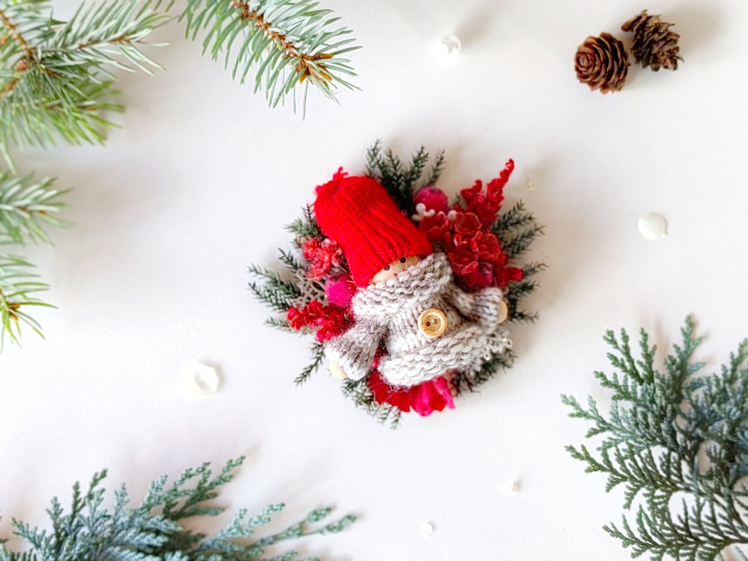 Christmas Doll Brooch: Winter Flower Pin, Xmas Gift – handmade floral hair accessory by magaela