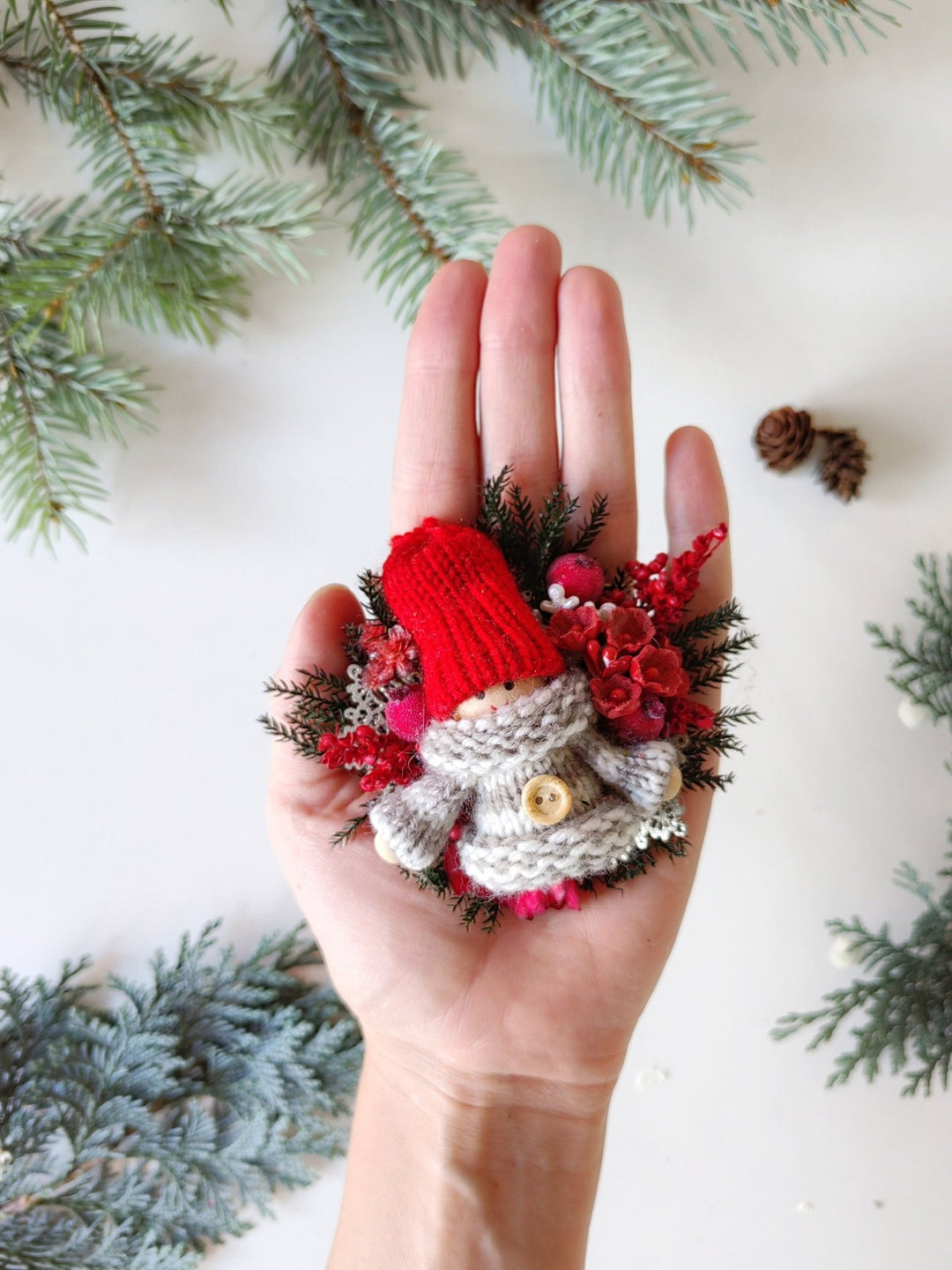Christmas Doll Brooch: Winter Flower Pin, Xmas Gift – handmade floral hair accessory by magaela