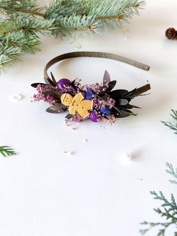 Purple Christmas Headband: Gingerbread Party Hair Accessory – handmade floral hair accessory by magaela