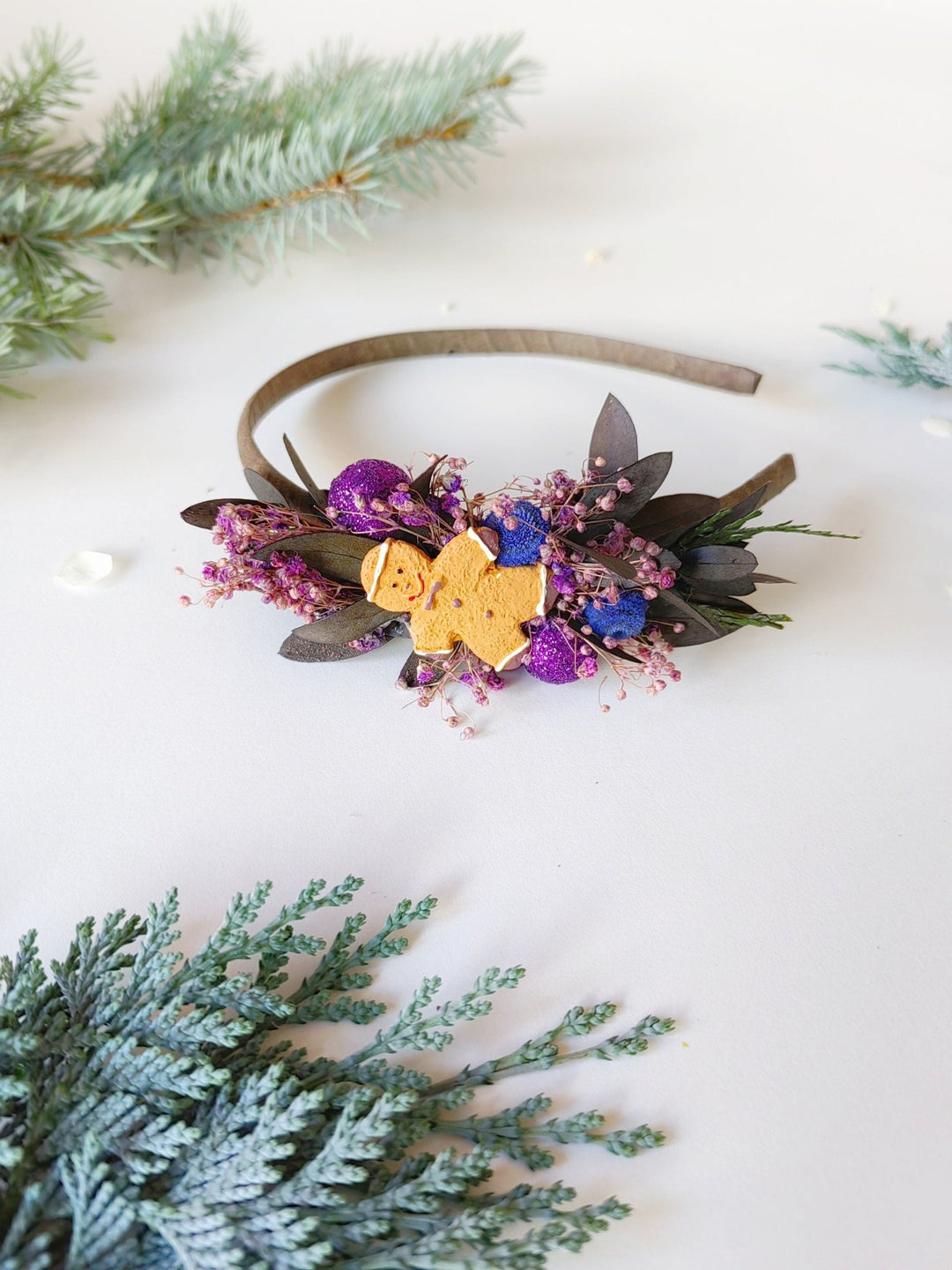Purple Christmas Headband: Gingerbread Party Hair Accessory – handmade floral hair accessory by magaela