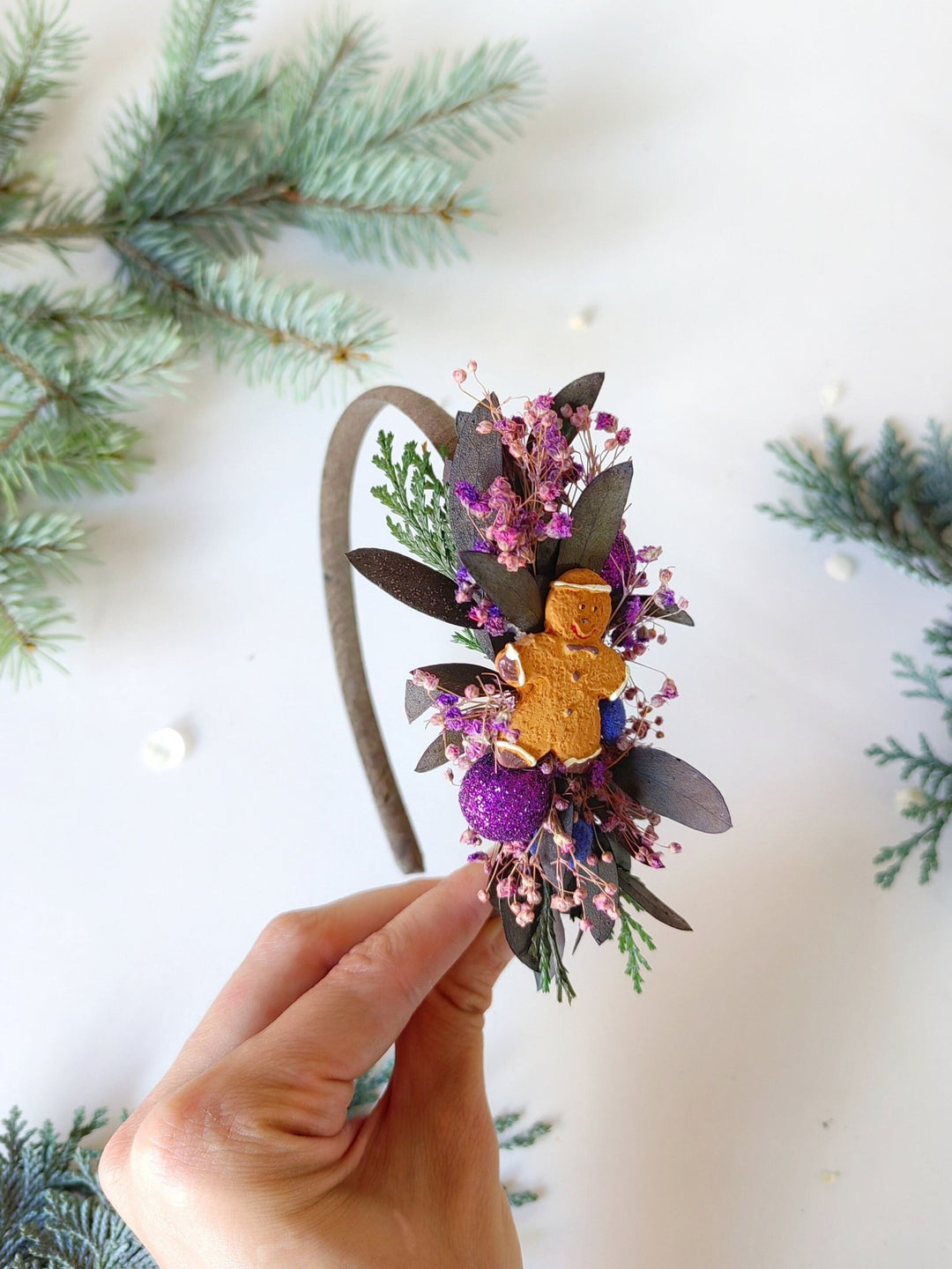 Purple Christmas Headband: Gingerbread Party Hair Accessory – handmade floral hair accessory by magaela