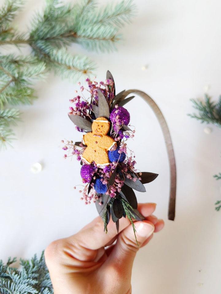 Purple Christmas Headband: Gingerbread Party Hair Accessory – handmade floral hair accessory by magaela