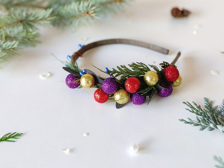 Christmas Ball Headband: Funky Holiday Party Headpiece – handmade floral hair accessory by magaela