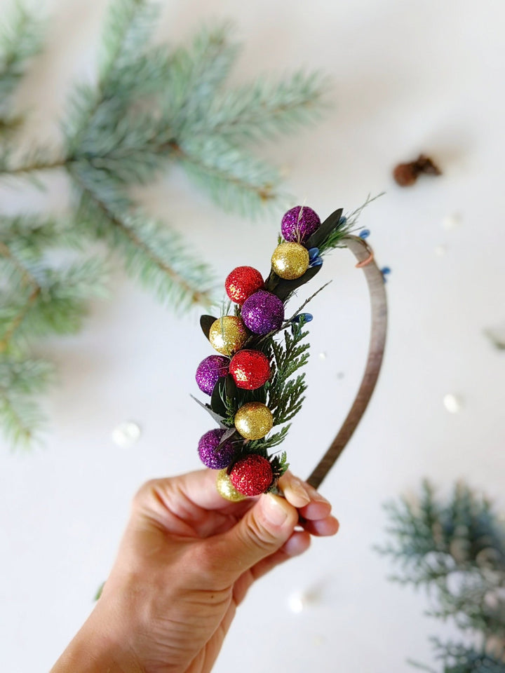 Christmas Ball Headband: Funky Holiday Party Headpiece – handmade floral hair accessory by magaela