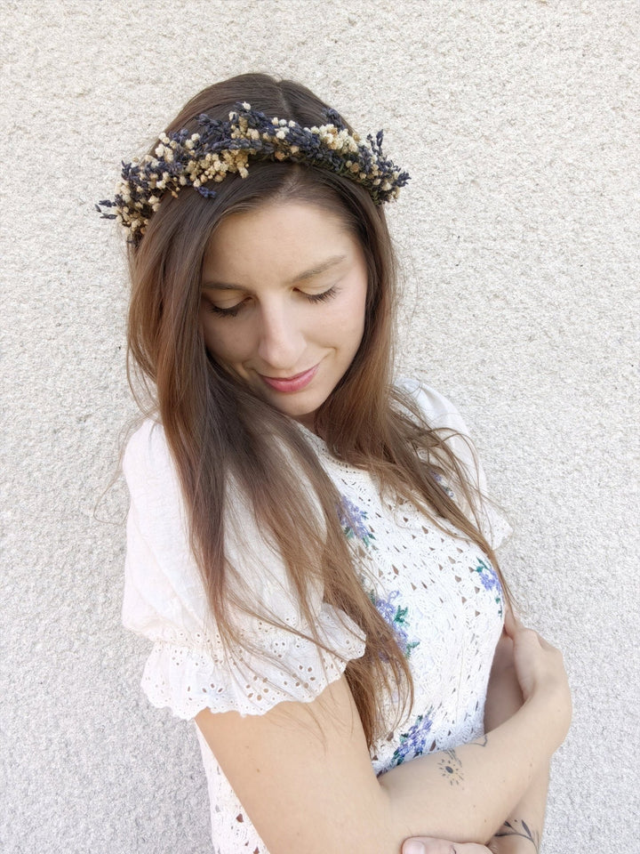 Lavender Bridal Flower Crown: Preserved Baby's Breath Headpiece – handmade floral hair accessory by magaela