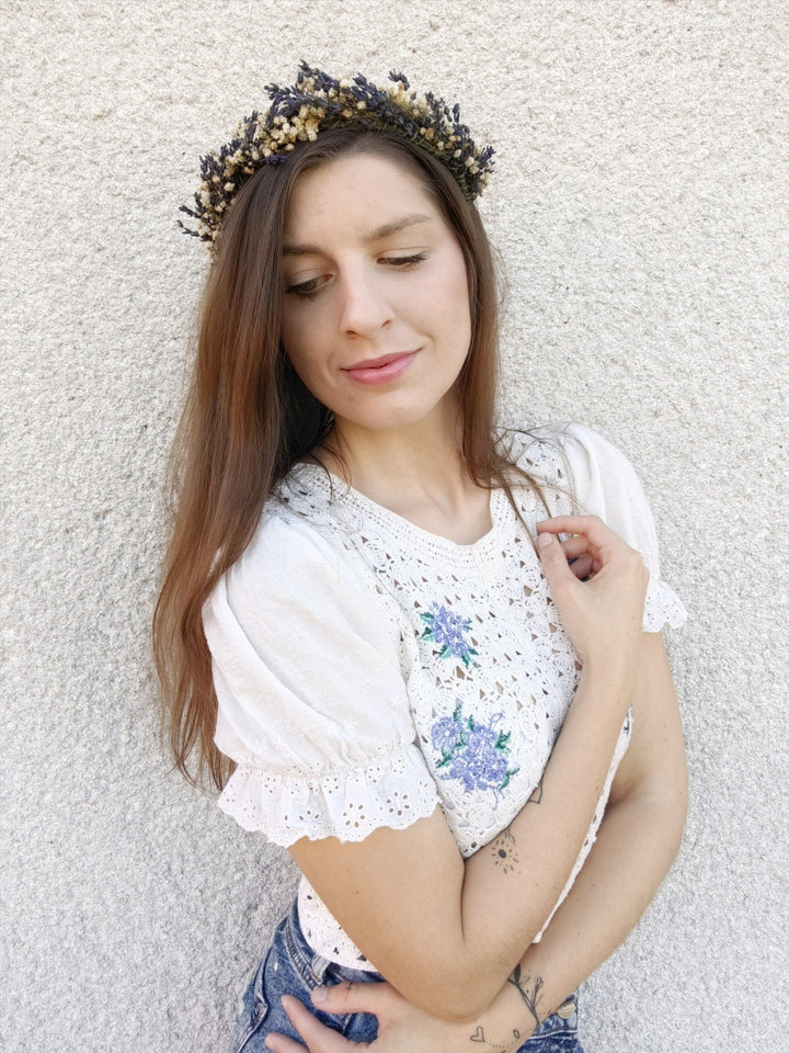 Lavender Bridal Flower Crown: Preserved Baby's Breath Headpiece – handmade floral hair accessory by magaela