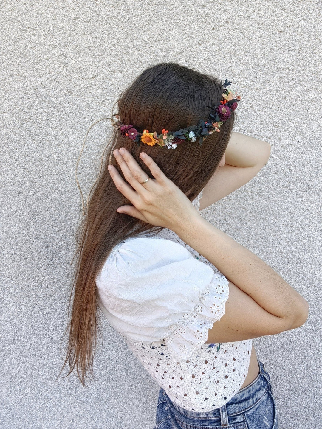 Autumn Flower Hair Wreath: Woodland Wedding Headpiece with Blueberries – handmade floral hair accessory by magaela