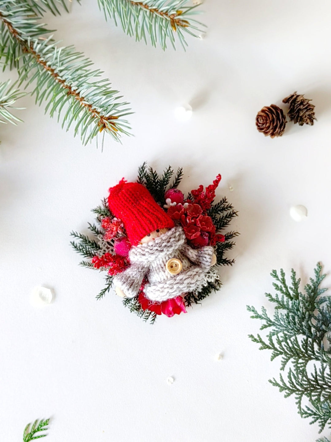 Christmas Doll Brooch: Winter Flower Pin, Xmas Gift – handmade floral hair accessory by magaela