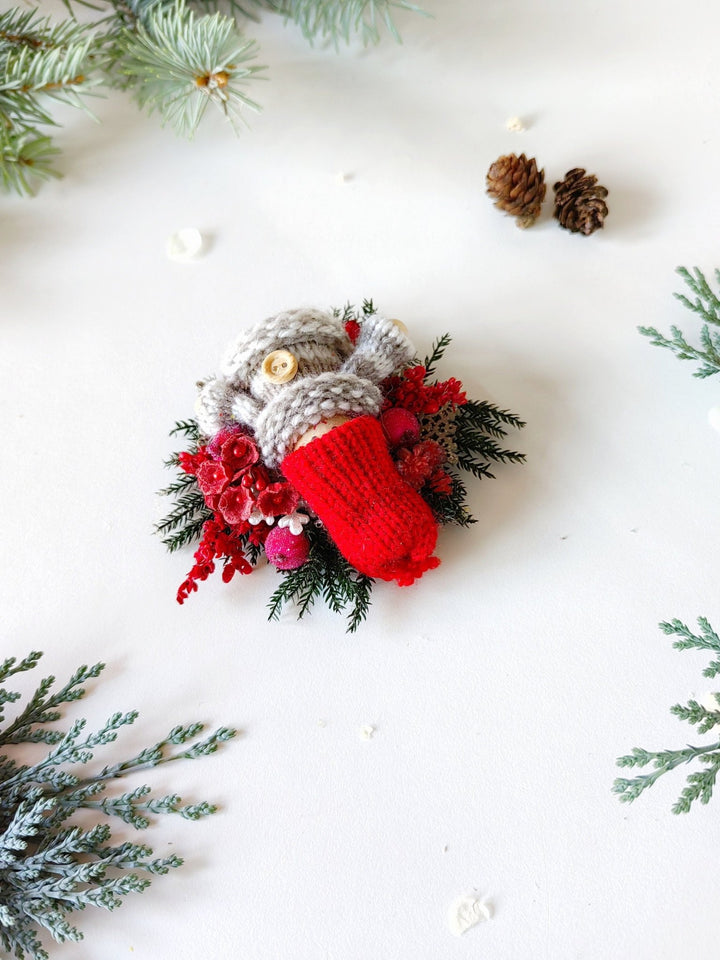 Christmas Doll Brooch: Winter Flower Pin, Xmas Gift – handmade floral hair accessory by magaela