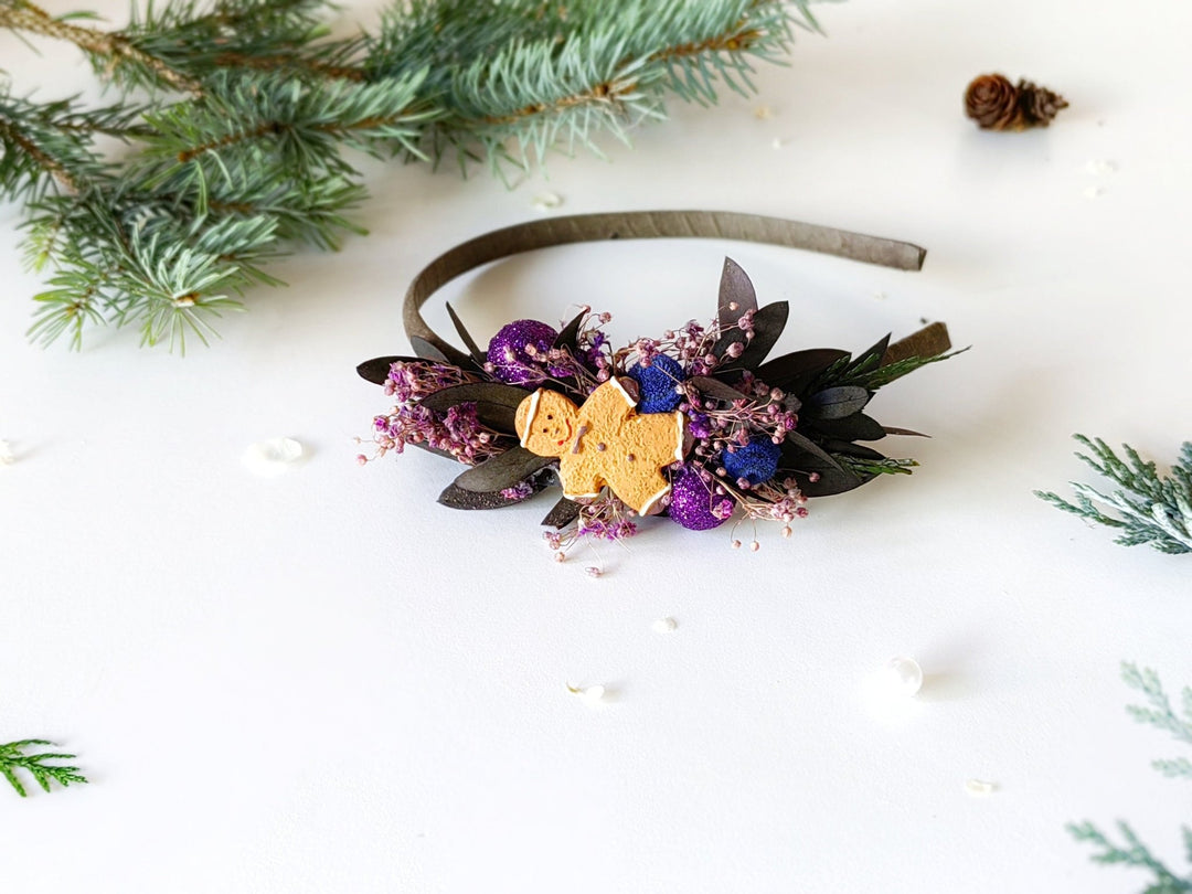 Purple Christmas Headband: Gingerbread Party Hair Accessory – handmade floral hair accessory by magaela