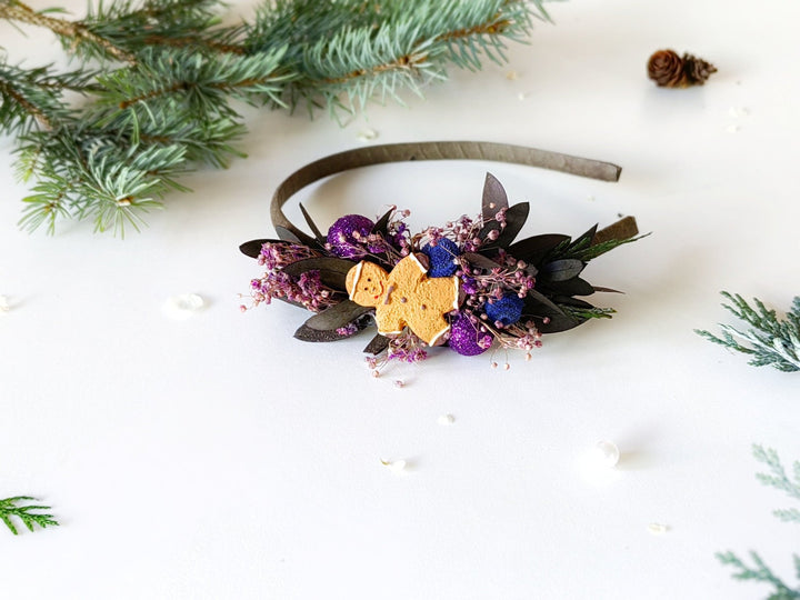 Purple Christmas Headband: Gingerbread Party Hair Accessory – handmade floral hair accessory by magaela