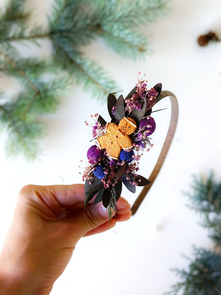 Purple Christmas Headband: Gingerbread Party Hair Accessory – handmade floral hair accessory by magaela