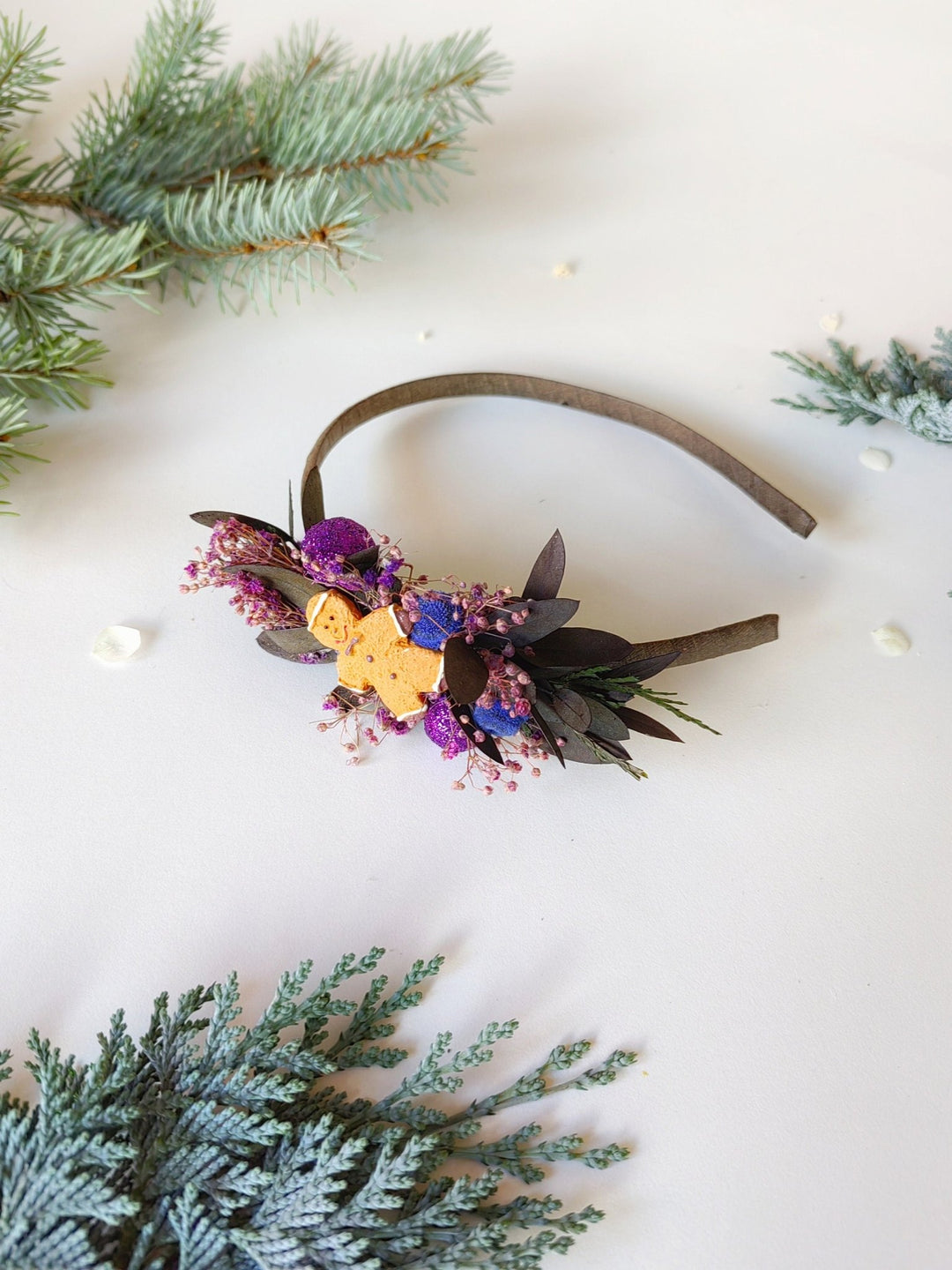 Purple Christmas Headband: Gingerbread Party Hair Accessory – handmade floral hair accessory by magaela