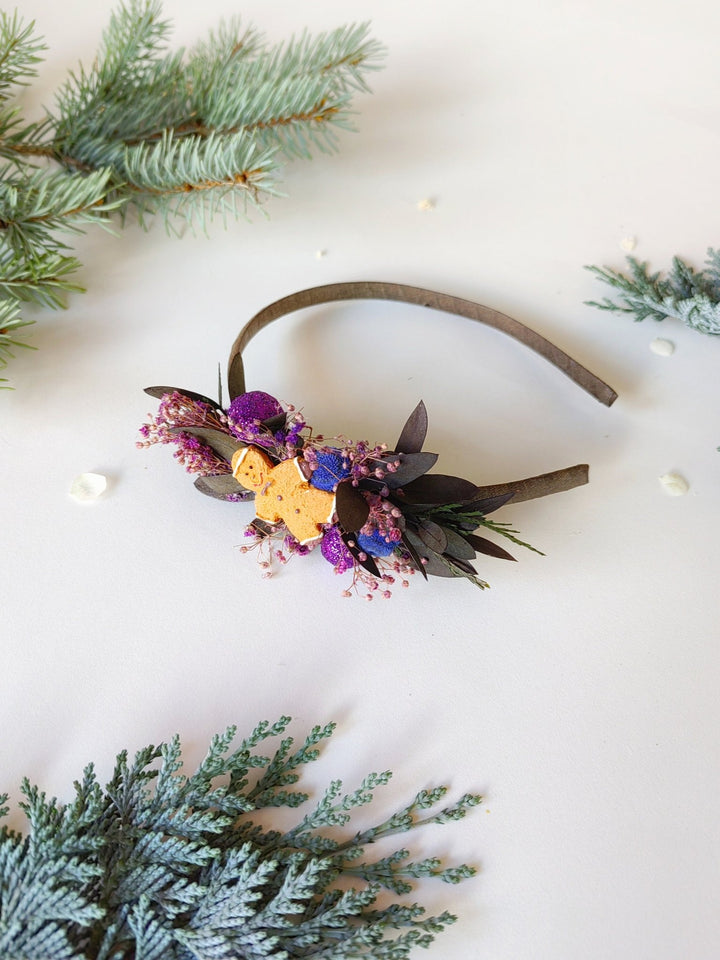 Purple Christmas Headband: Gingerbread Party Hair Accessory – handmade floral hair accessory by magaela