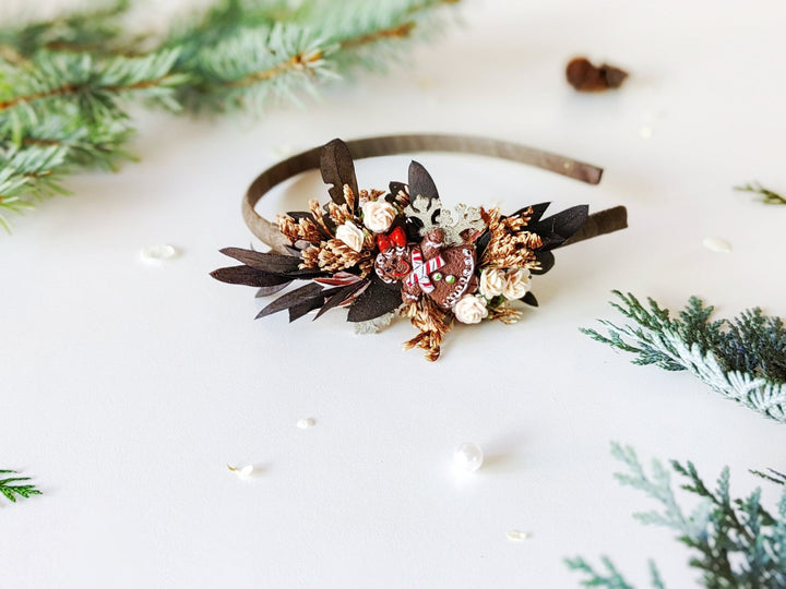 Gingerbread Christmas Headband: Powder Tone Winter Flower Accessory – handmade floral hair accessory by magaela