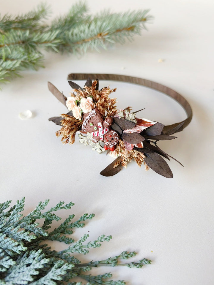 Gingerbread Christmas Headband: Powder Tone Winter Flower Accessory – handmade floral hair accessory by magaela