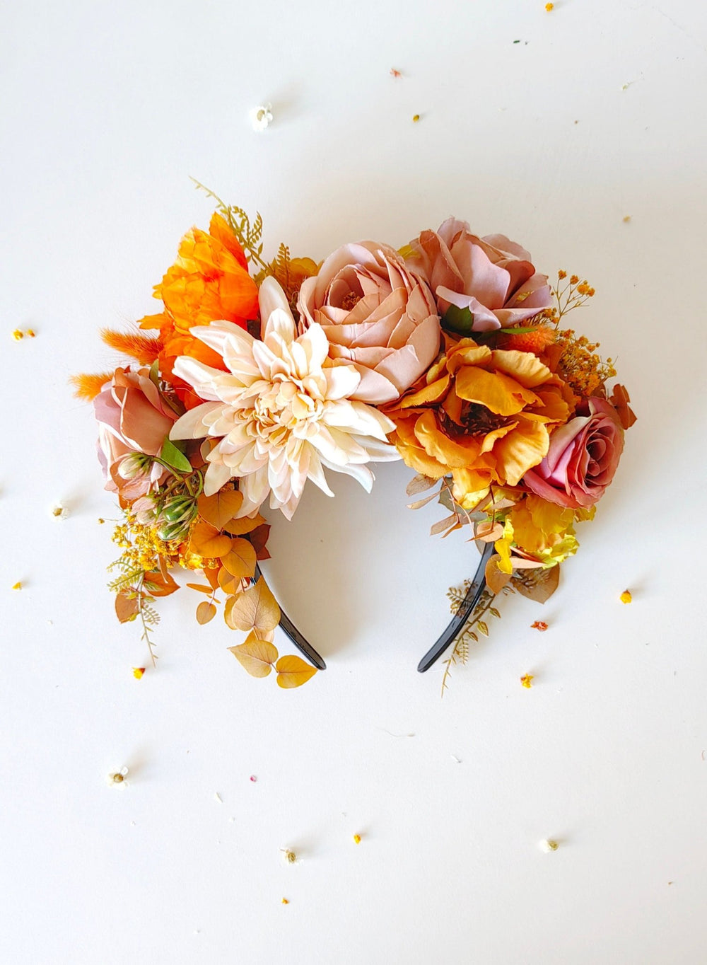 Autumn flower headband: Frida ochre hair crown – handmade floral hair accessory by magaela