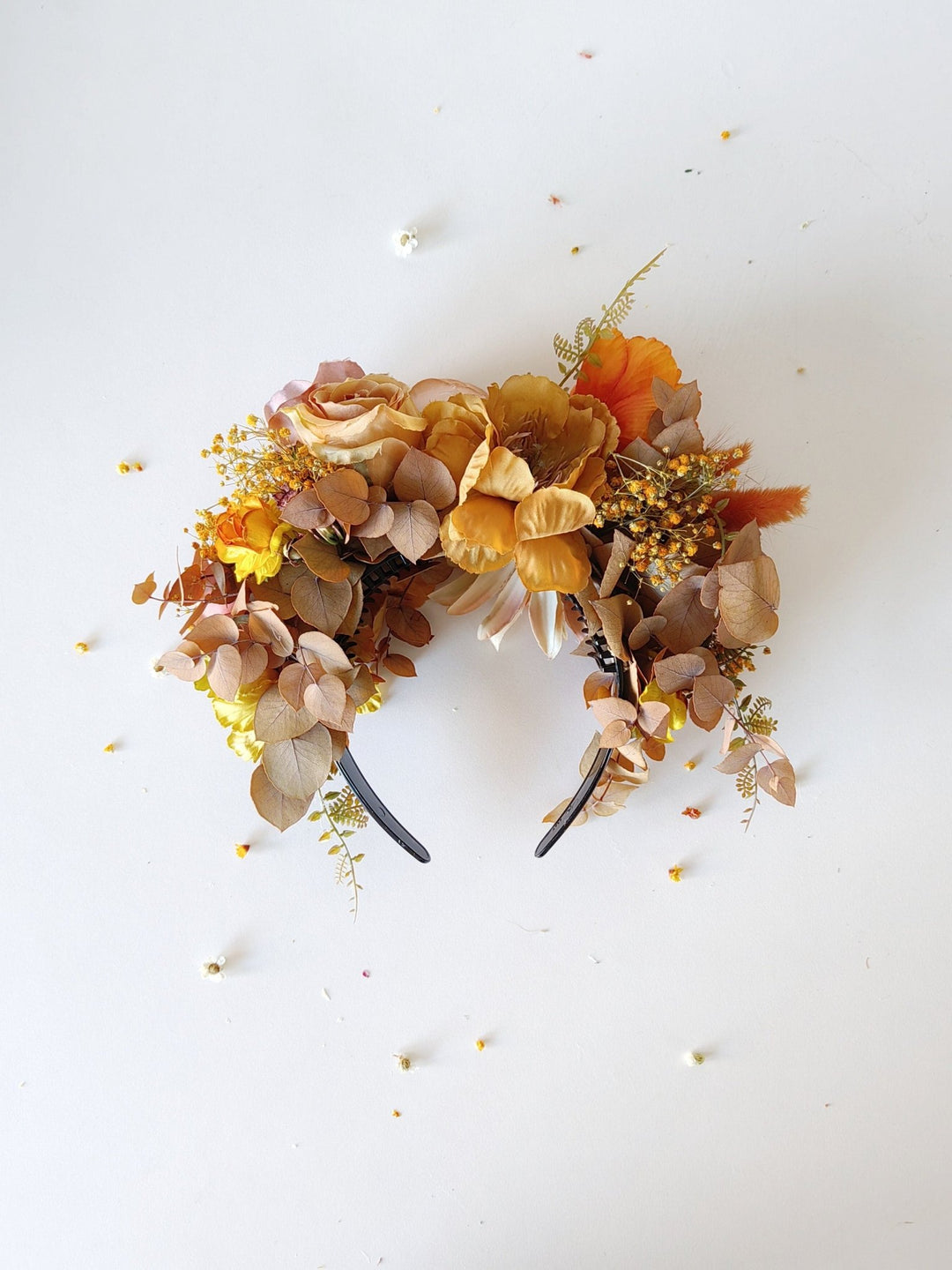 Autumn flower headband: Frida ochre hair crown – handmade floral hair accessory by magaela