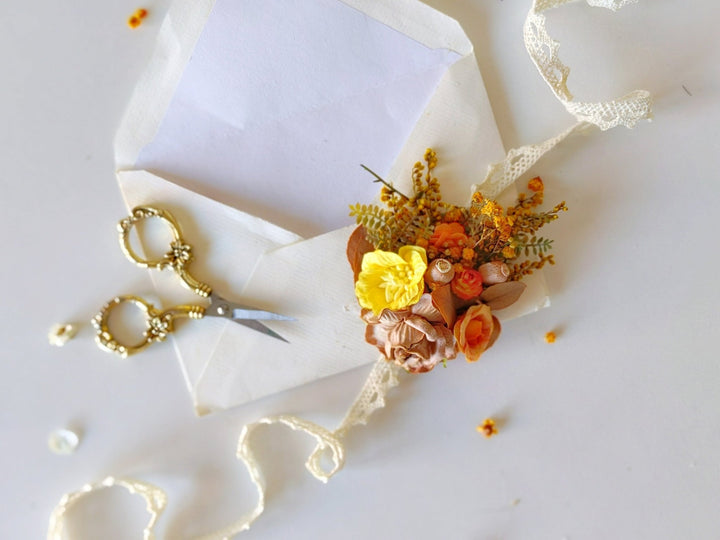 Autumn Flower Bracelet: Burnt Orange Wedding Wrist Corsage – handmade floral hair accessory by magaela