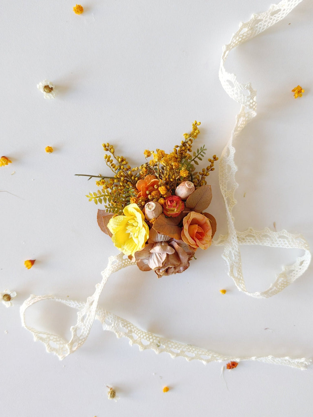 Autumn Flower Bracelet: Burnt Orange Wedding Wrist Corsage – handmade floral hair accessory by magaela