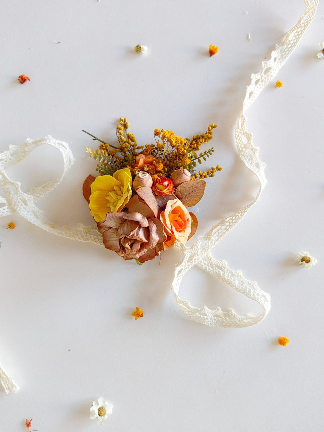 Autumn Flower Bracelet: Burnt Orange Wedding Wrist Corsage – handmade floral hair accessory by magaela