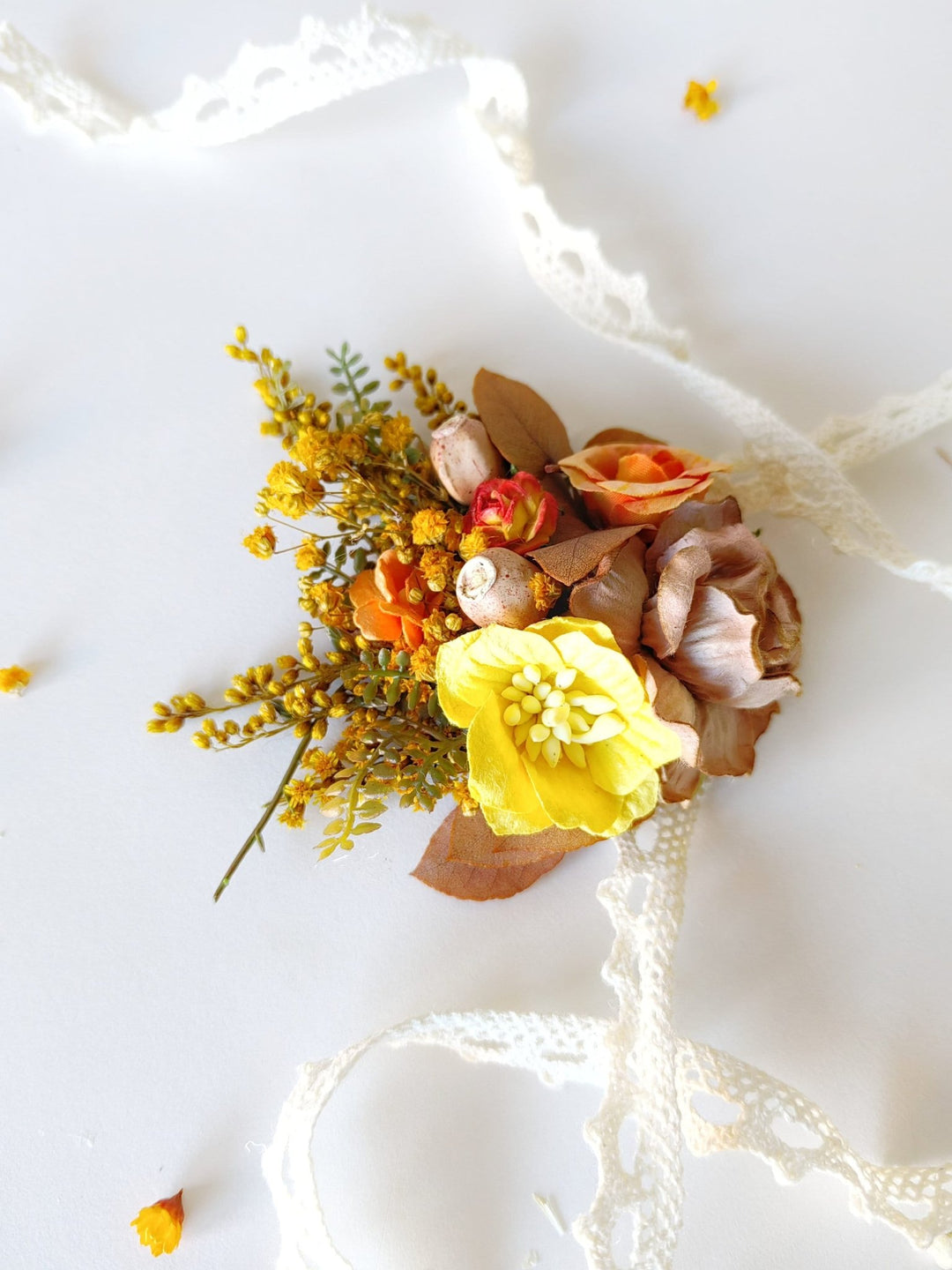 Autumn Flower Bracelet: Burnt Orange Wedding Wrist Corsage – handmade floral hair accessory by magaela
