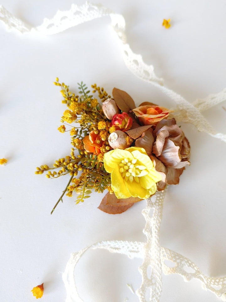 Autumn Flower Bracelet: Burnt Orange Wedding Wrist Corsage – handmade floral hair accessory by magaela