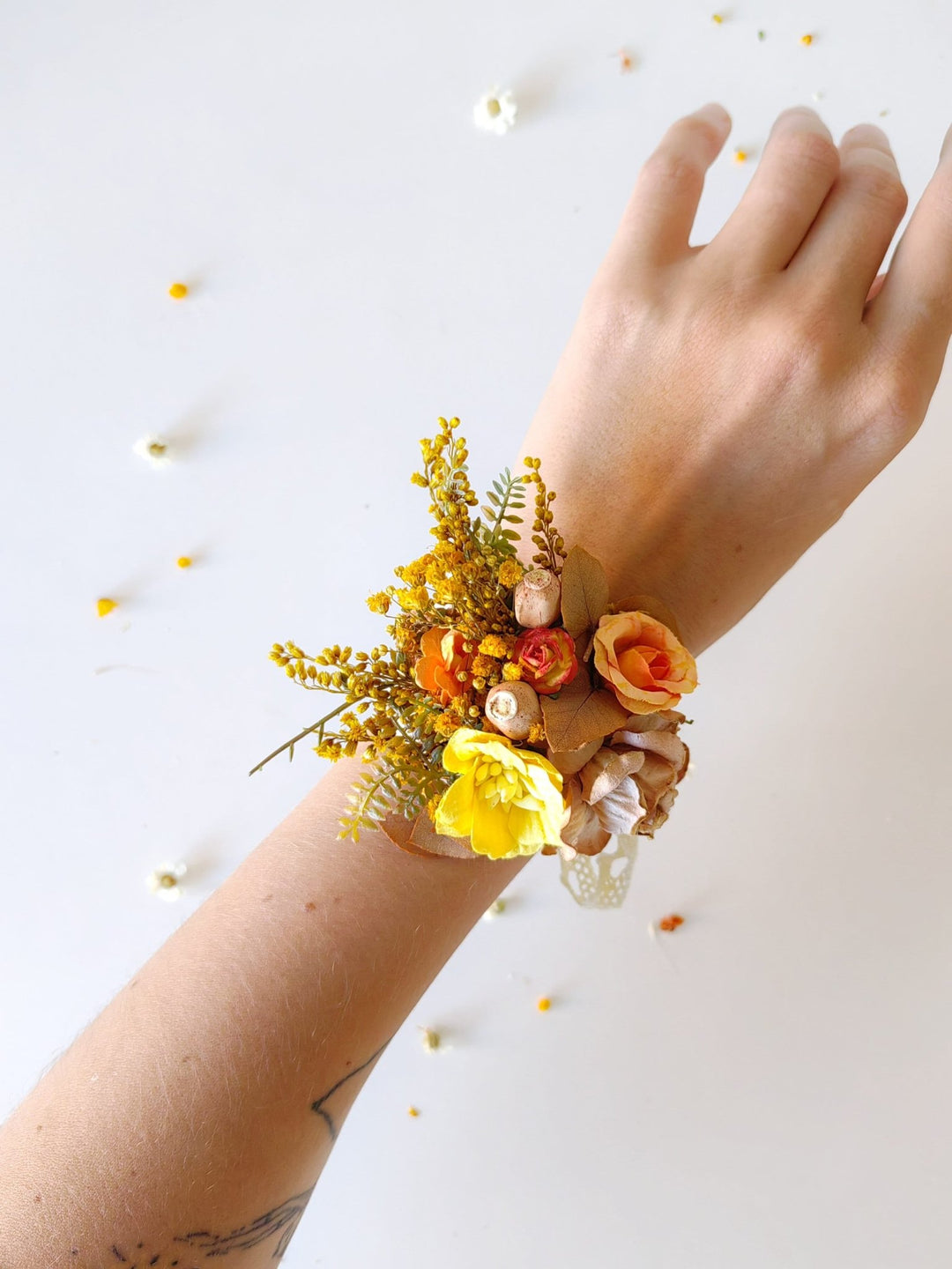 Autumn Flower Bracelet: Burnt Orange Wedding Wrist Corsage – handmade floral hair accessory by magaela