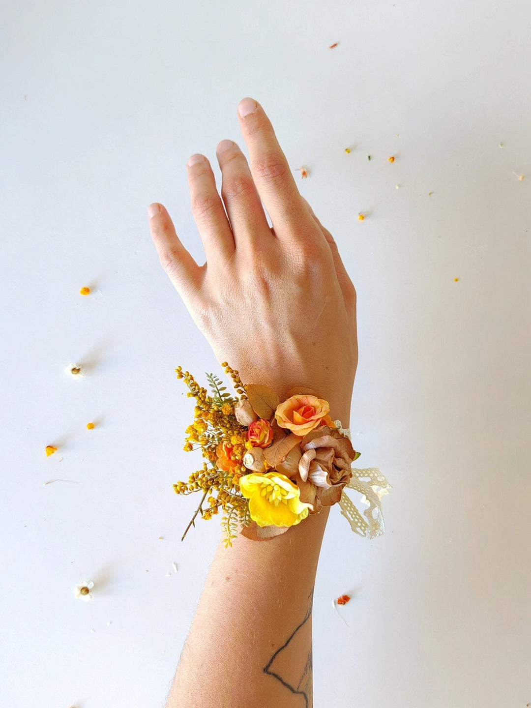 Autumn Flower Bracelet: Burnt Orange Wedding Wrist Corsage – handmade floral hair accessory by magaela