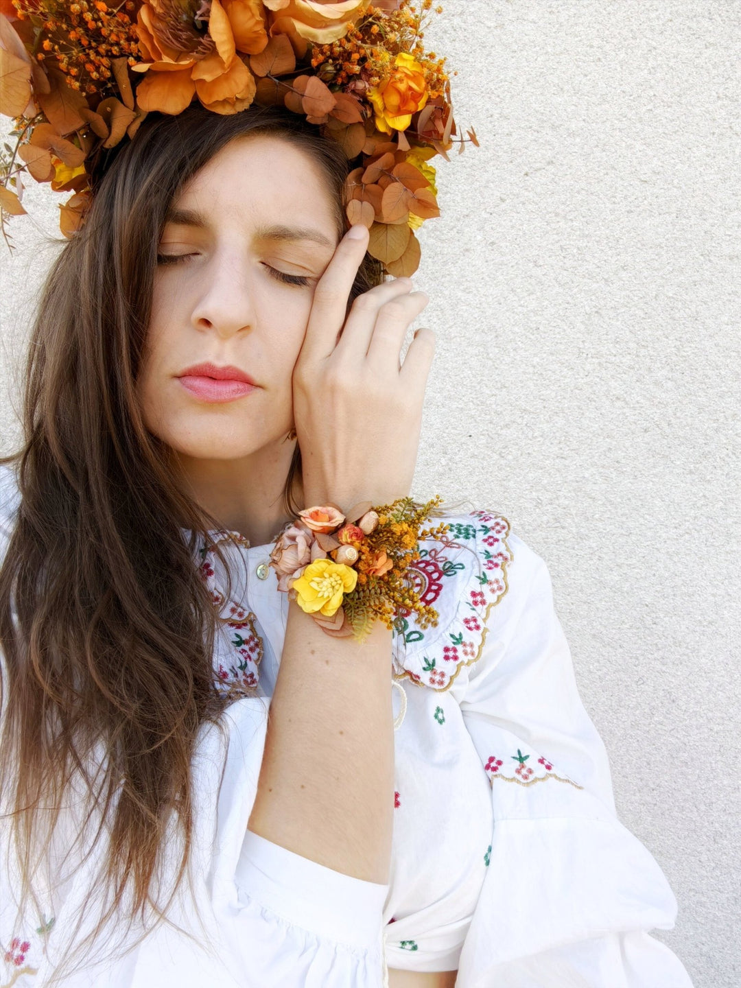 Autumn Flower Bracelet: Burnt Orange Wedding Wrist Corsage – handmade floral hair accessory by magaela