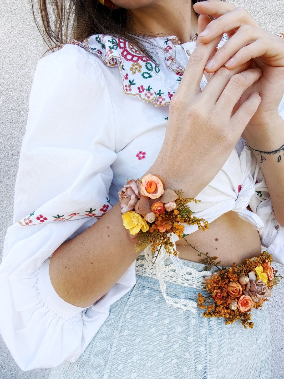 Autumn Flower Bracelet: Burnt Orange Wedding Wrist Corsage – handmade floral hair accessory by magaela
