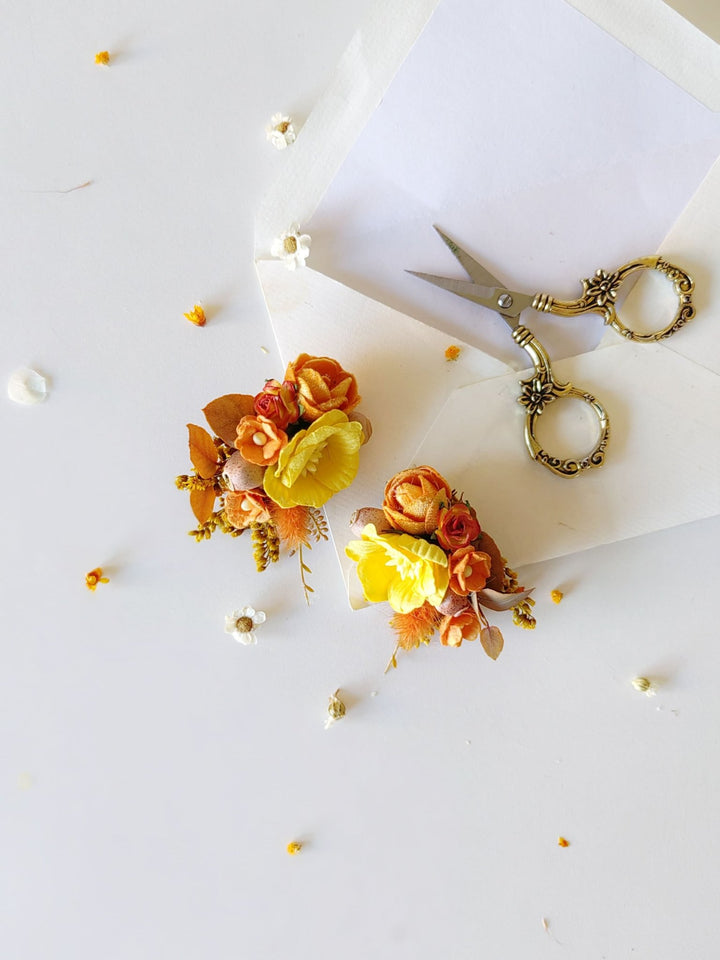 Orange Flower Earrings: Autumn Wedding Jewelry – handmade floral hair accessory by magaela