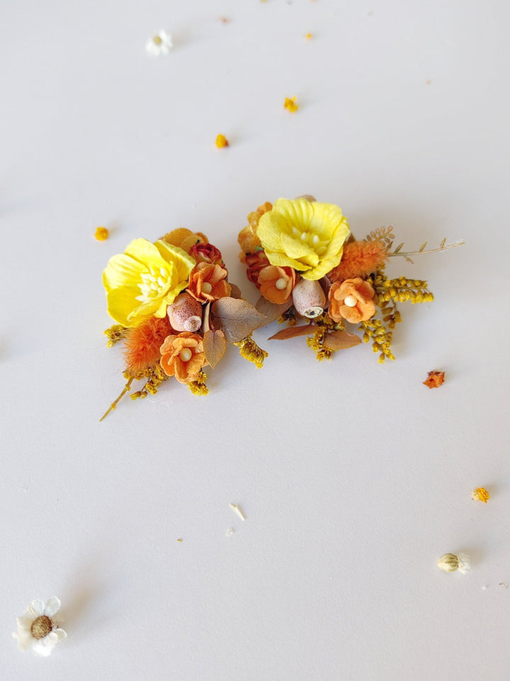 Orange Flower Earrings: Autumn Wedding Jewelry – handmade floral hair accessory by magaela