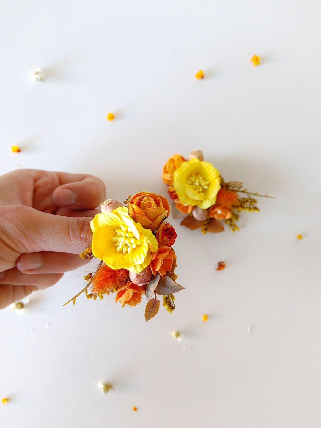 Orange Flower Earrings: Autumn Wedding Jewelry – handmade floral hair accessory by magaela