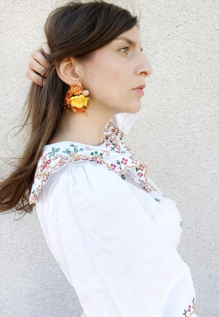 Orange Flower Earrings: Autumn Wedding Jewelry – handmade floral hair accessory by magaela