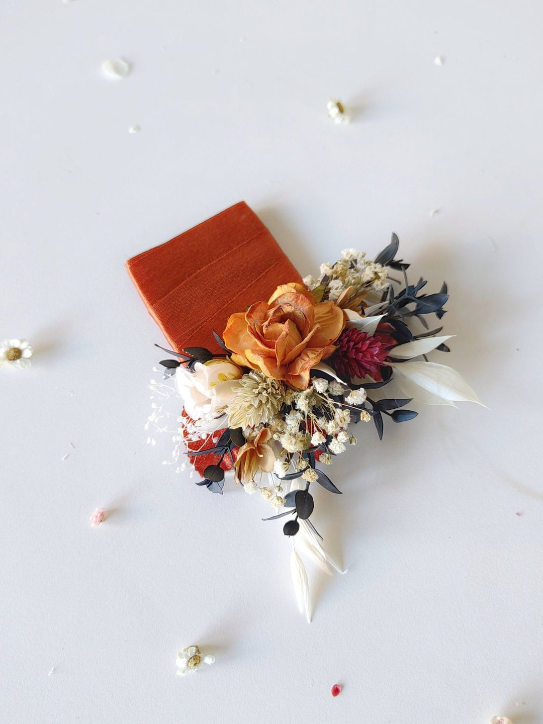 Terracotta Pocket Boutonniere: Rustic Autumn Wedding Accessory – handmade floral hair accessory by magaela